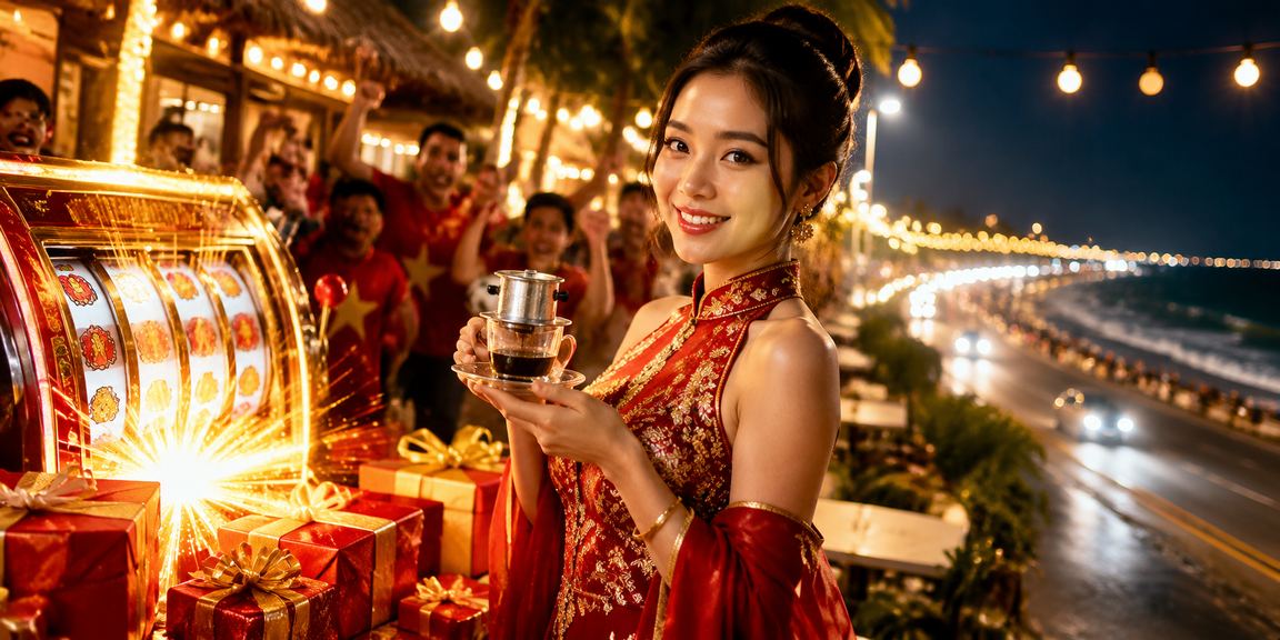 Người dùng chơi slot game trên điện thoại tại quán cà phê Phan Thiết